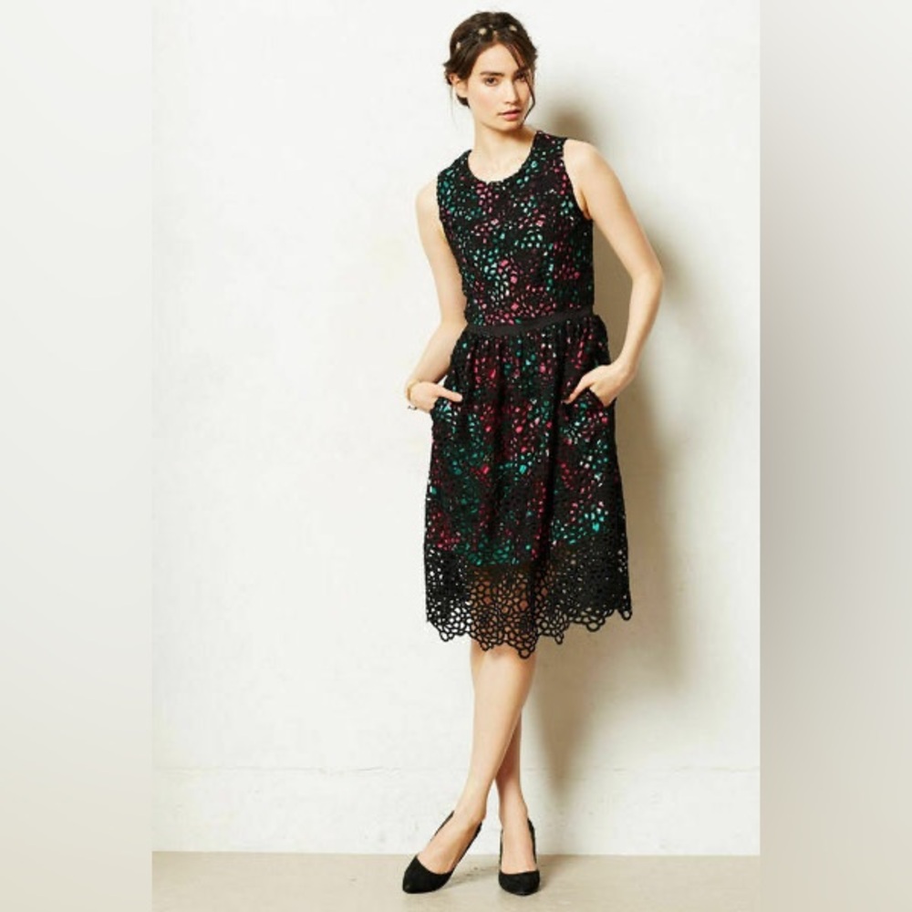 Wolven by Anthropologie Black Lace Overlay Party Dress - Picture 2 of 8